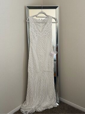 White Beaded V-Neck Bridal Dress